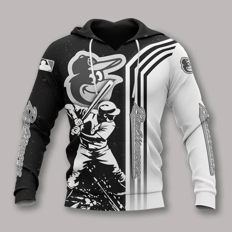 Baltimore Orioles Black And White All Over Print Apparel 1, MLB Hoodie Moonbestprint