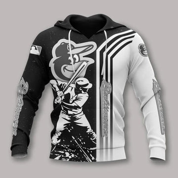 Baltimore Orioles Black And White All Over Print Apparel 1, MLB Hoodie Moonbestprint
