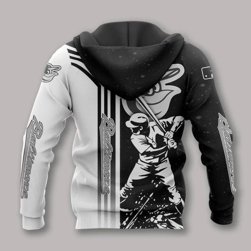 Baltimore Orioles Black And White All Over Print Apparel 1, MLB Hoodie Moonbestprint