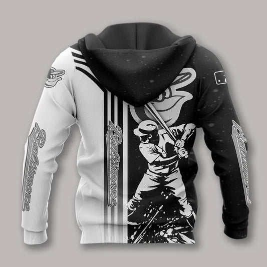 Baltimore Orioles Black And White All Over Print Apparel 1, MLB Hoodie Moonbestprint