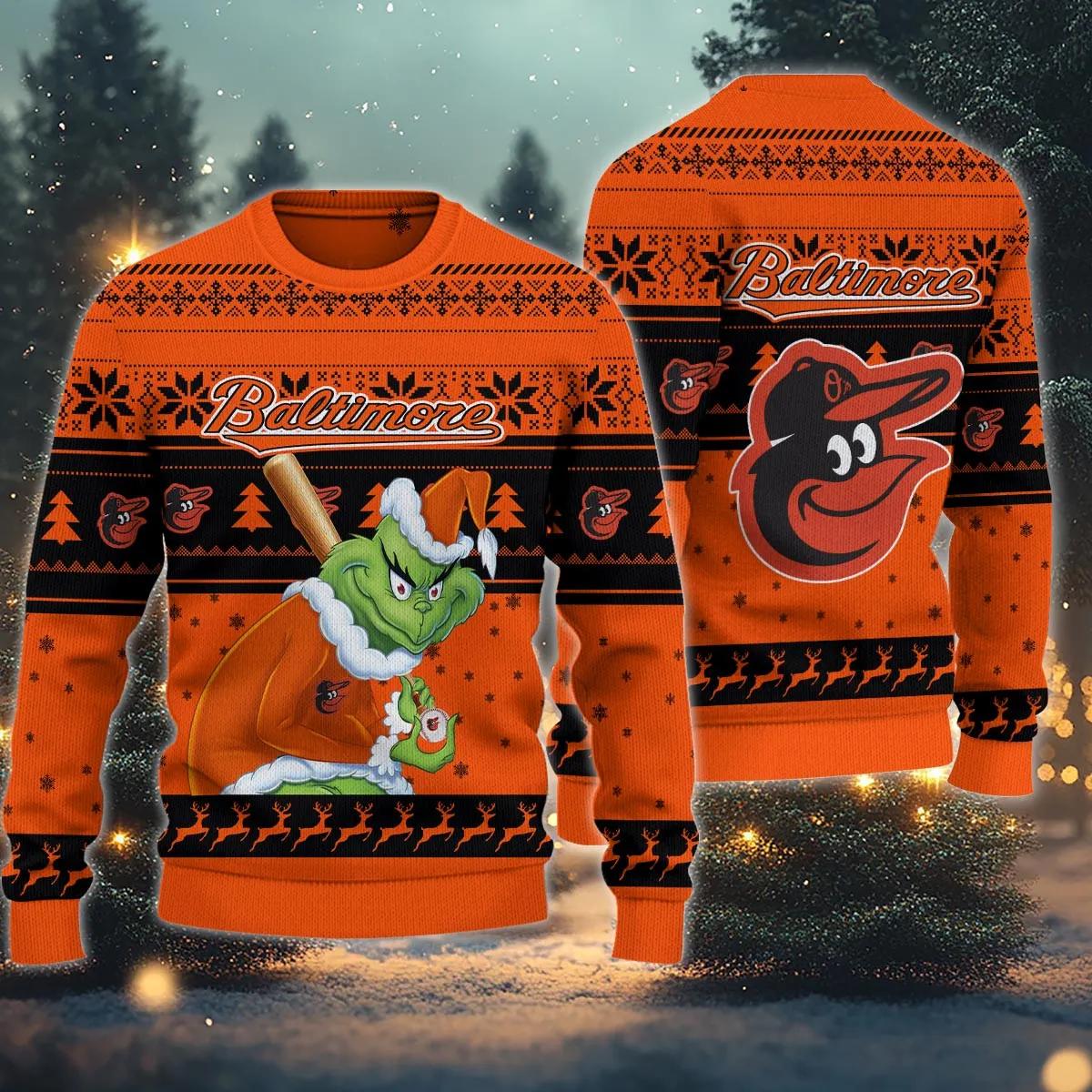 Baltimore Orioles Grinch Stolen Ugly Christmas Sweater, MLB Christmas Sweater Moonbestprint