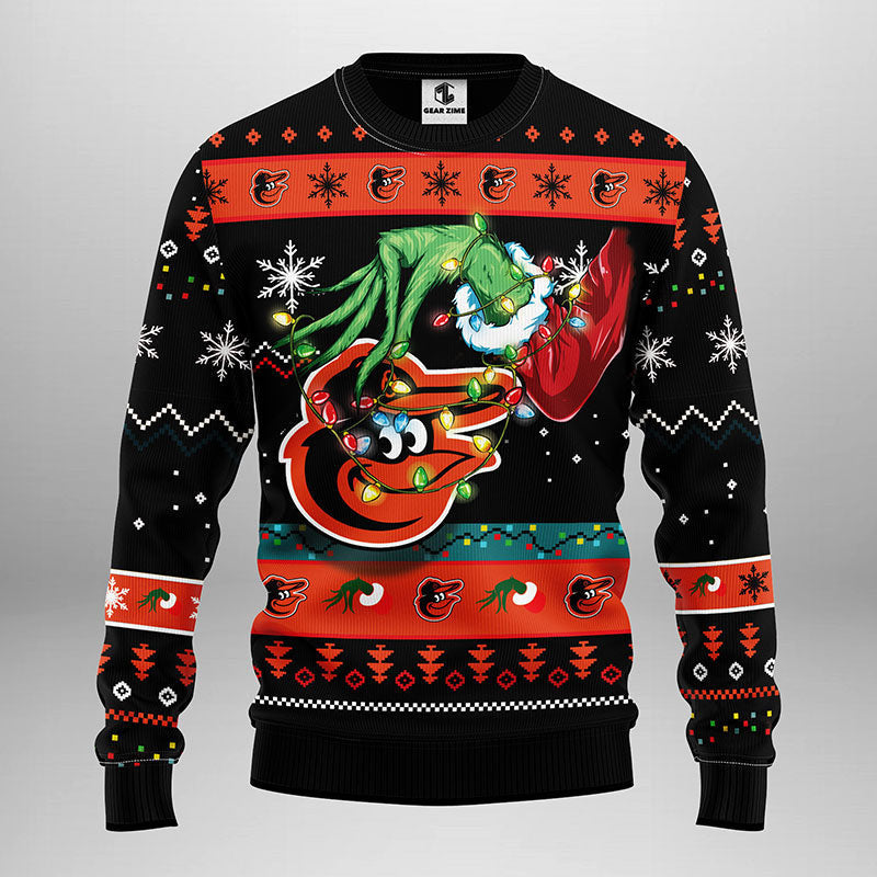 Baltimore Orioles Grinch Ugly Christmas Sweater, Grinch Xmas Sweater Moonbestprint
