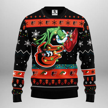 Baltimore Orioles Grinch Ugly Christmas Sweater, Grinch Xmas Sweater Moonbestprint