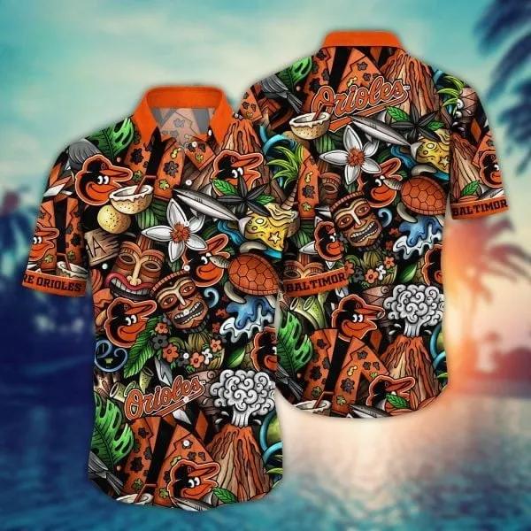 Baltimore Orioles MLB Team Logo And Name Tribal Pattern 3D Hawaiian Shirt, MLB Hawaiian Shirt Moonbestprint