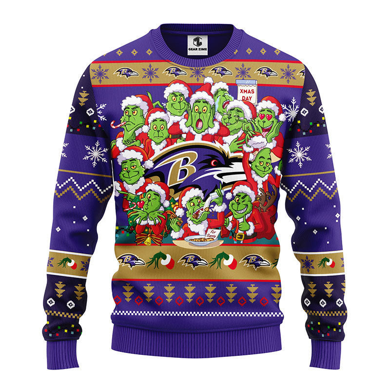 Baltimore Ravens 12 Grinch Xmas Day Ugly Christmas Sweater, Grinch Xmas Sweater Moonbestprint
