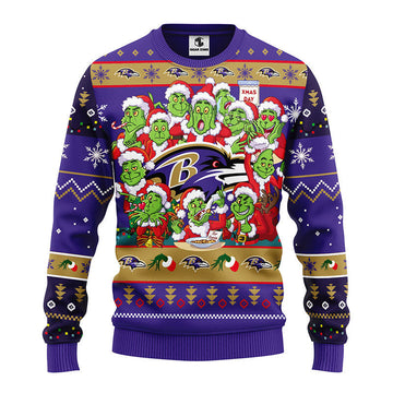 Baltimore Ravens 12 Grinch Xmas Day Ugly Christmas Sweater, Grinch Xmas Sweater Moonbestprint