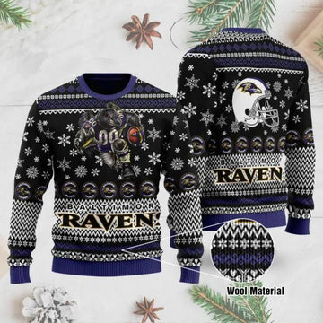 Baltimore Ravens 3D Printed Ugly Christmas Sweater, NFL Christmas Sweater Moonbestprint
