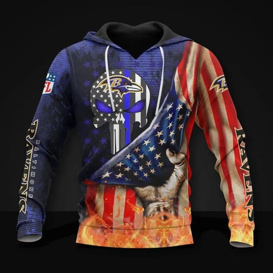 Baltimore Ravens American Flag All Over Print Hoodie, NFL Hoodie Moonbestprint