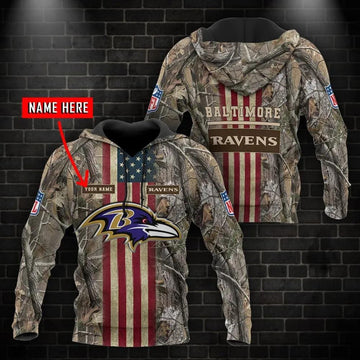 Baltimore Ravens American Flag Personalized 3D Hoodie, NFL Hoodie Moonbestprint