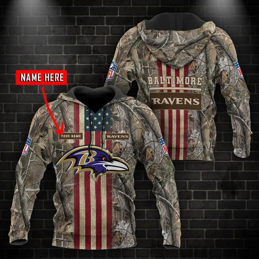Baltimore Ravens American Flag Personalized 3D Hoodie, NFL Hoodie Moonbestprint
