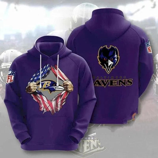 Baltimore Ravens Blood Inside Me Heart  Logo American Flag 3D Hoodie, NFL Hoodie Moonbestprint