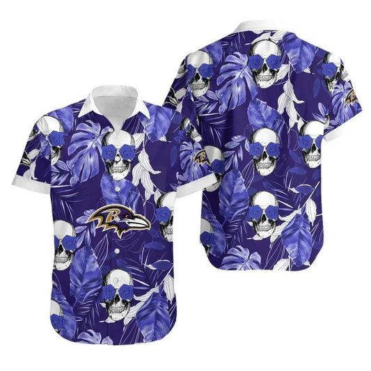Baltimore Ravens Coconut Leaves And Skulls Hawaii Shirt Summer Collection, NFL Hawaiian Shirt Moonbestprint