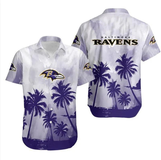 Baltimore Ravens Coconut Trees Nfl Gift For Fan Hawaiian Graphic Print Hawaiian Shirt, NFL Hawaiian Shirt Moonbestprint