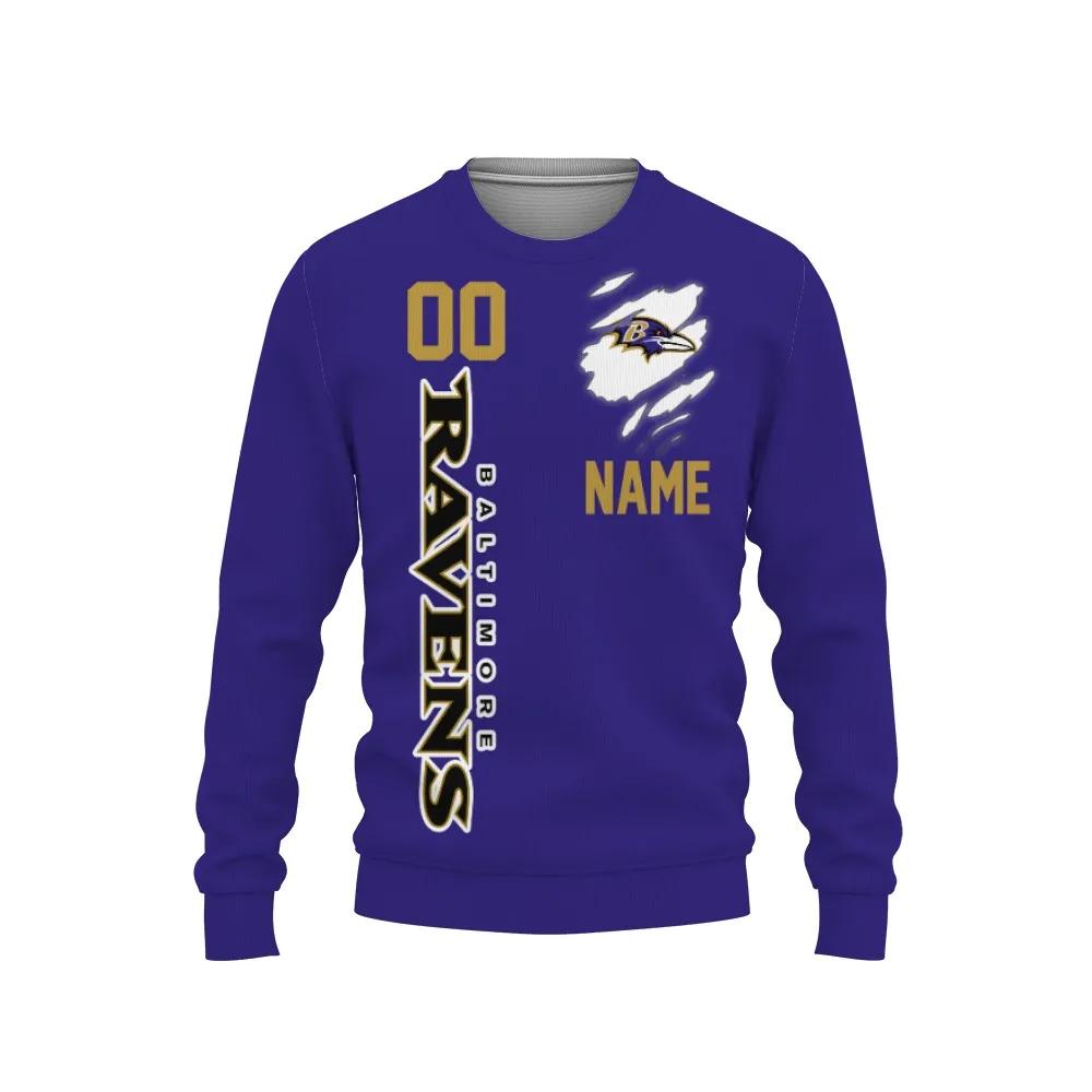 Baltimore Ravens Custom Name Number Ugly Christmas Sweater, NFL Christmas Sweater Moonbestprint