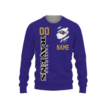 Baltimore Ravens Custom Name Number Ugly Christmas Sweater, NFL Christmas Sweater Moonbestprint