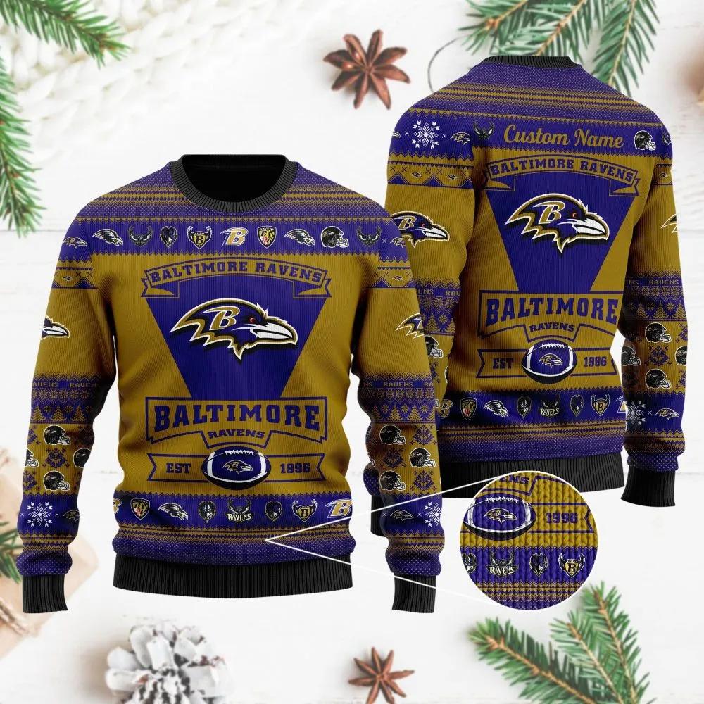 Baltimore Ravens Custom Ugly Christmas Sweater, NFL Christmas Sweater Moonbestprint