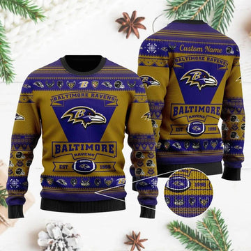 Baltimore Ravens Custom Ugly Christmas Sweater, NFL Christmas Sweater Moonbestprint