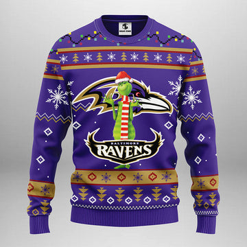Baltimore Ravens Funny Grinch Ugly Christmas Sweater, Grinch Xmas Sweater Moonbestprint