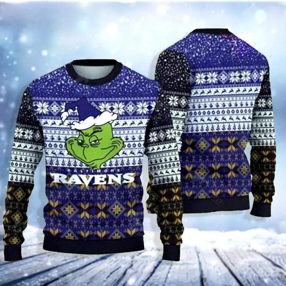 Baltimore Ravens  Grinch Cute Ugly Christmas Sweater, NFL Christmas Sweater Moonbestprint