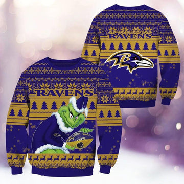 Baltimore Ravens Grinch Stolen Ugly Christmas Sweater, NFL Christmas Sweater Moonbestprint