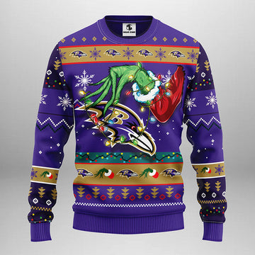 Baltimore Ravens Grinch Ugly Christmas Sweater, Grinch Xmas Sweater Moonbestprint