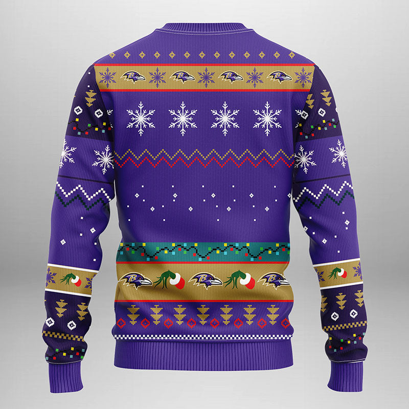 Baltimore Ravens Grinch Ugly Christmas Sweater, Grinch Xmas Sweater Moonbestprint