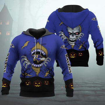 Baltimore Ravens Halloween 3D Apparel, NFL Hoodie Moonbestprint