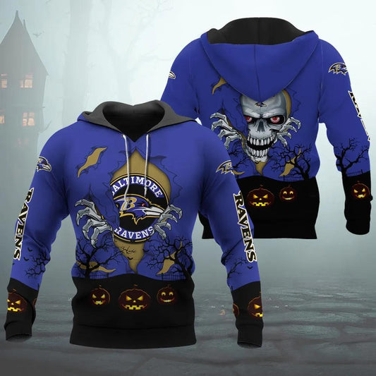 Baltimore Ravens Halloween 3D Apparel, NFL Hoodie Moonbestprint