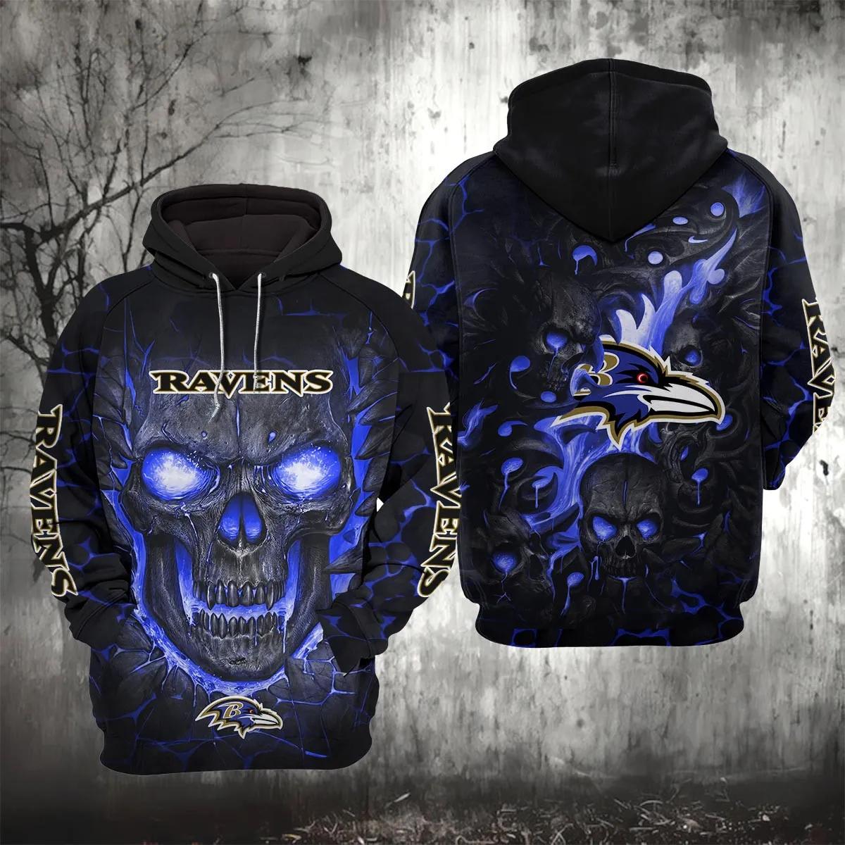 Baltimore Ravens Lava Skull 3D Hoodie, NFL Hoodie Moonbestprint
