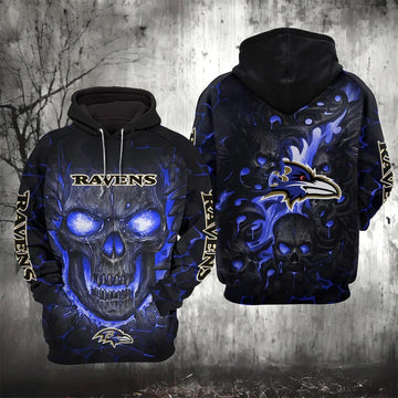 Baltimore Ravens Lava Skull 3D Hoodie, NFL Hoodie Moonbestprint