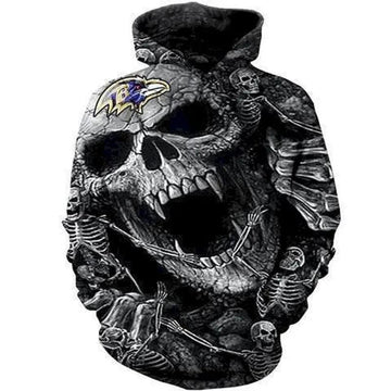 Baltimore Ravens Logo Skull Skeleton 3D Hoodie, NFL Hoodie Moonbestprint