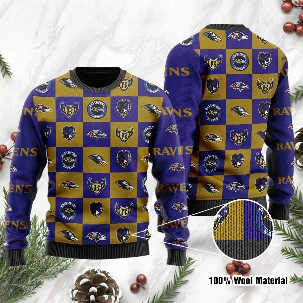 Baltimore Ravens Logo Ugly Christmas Sweater, NFL Christmas Sweater Moonbestprint