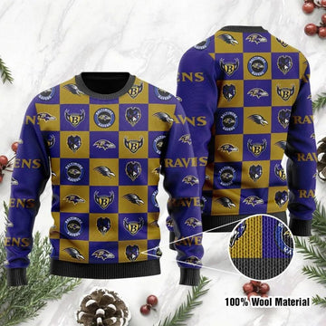 Baltimore Ravens Logo Ugly Christmas Sweater, NFL Christmas Sweater Moonbestprint