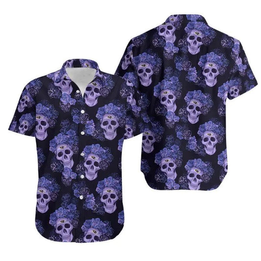 Baltimore Ravens Mystery Skull And Flower Hawaii Shirt Summer Collection, NFL Hawaiian Shirt Moonbestprint