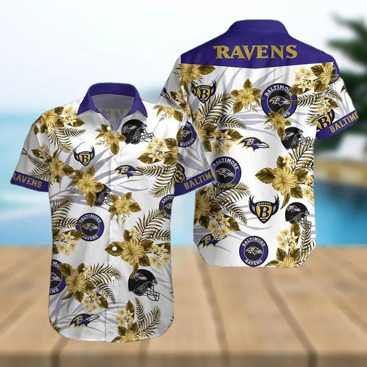 Baltimore Ravens NFL Floral White Background Hawaiian Shirt, NFL Hawaiian Shirt Moonbestprint