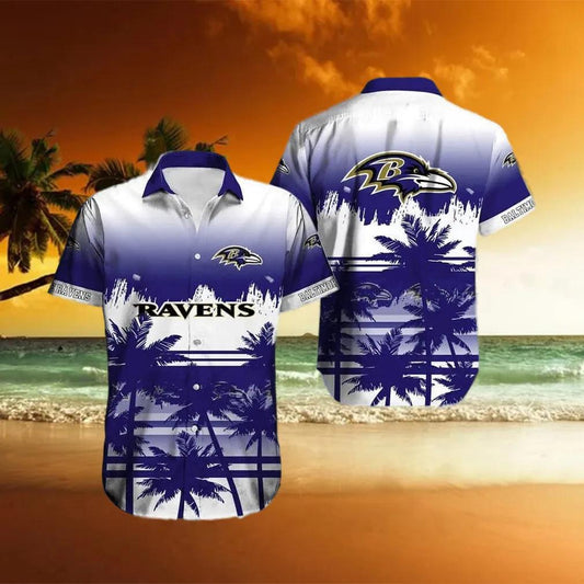 Baltimore Ravens NFL Palm Trees Gift For Son From Dad Hawaiian Shirt, NFL Hawaiian Shirt Moonbestprint