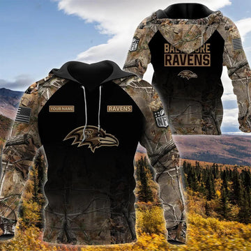 Baltimore Ravens Personalized Hunting Camo 3D Hoodie, NFL Hoodie Moonbestprint