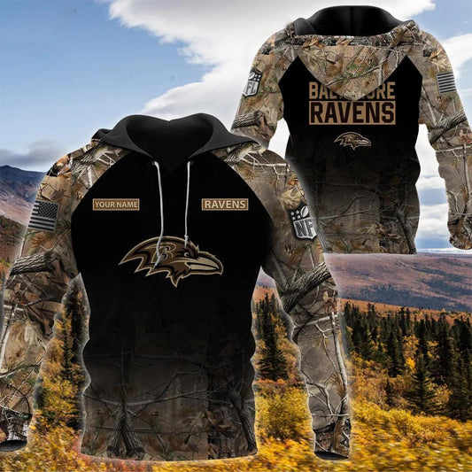 Baltimore Ravens Personalized Hunting Camo 3D Hoodie, NFL Hoodie Moonbestprint