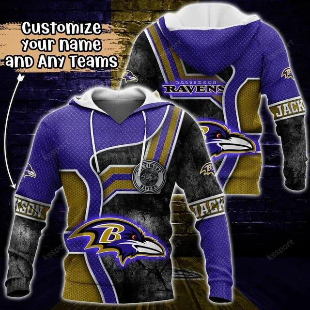 Baltimore Ravens Personalized NFL 3D Hoodie, NFL Hoodie Moonbestprint