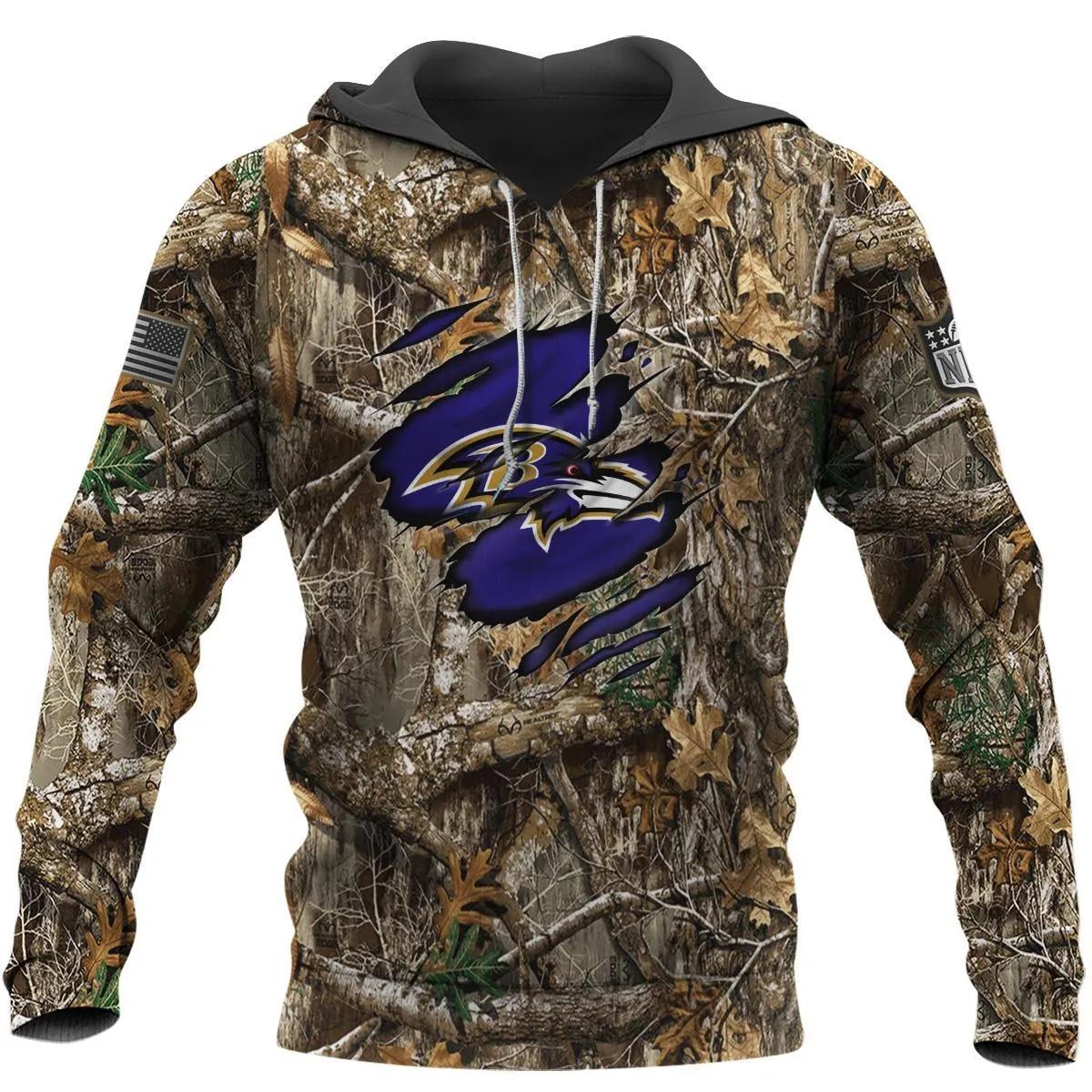 Baltimore Ravens Realtree Hunting Camo 3D Hoodie, NFL Hoodie Moonbestprint