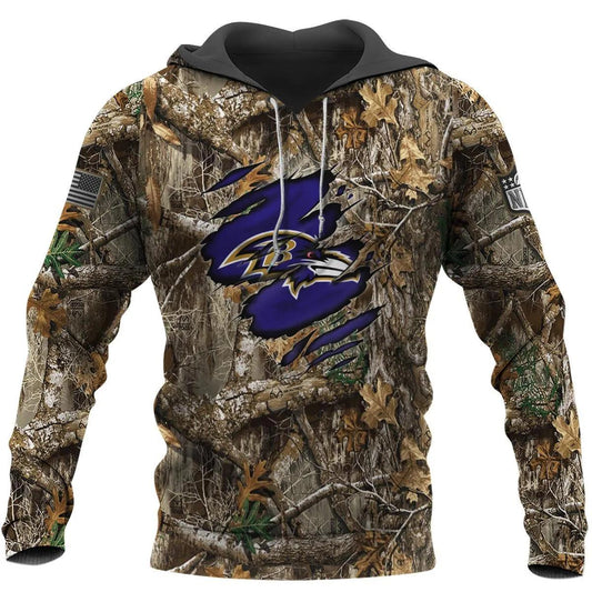 Baltimore Ravens Realtree Hunting Camo 3D Hoodie, NFL Hoodie Moonbestprint
