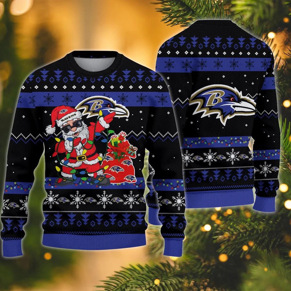 Baltimore Ravens Santa Claus Dabbing Ugly Christmas Sweater, NFL Christmas Sweater Moonbestprint
