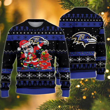 Baltimore Ravens Santa Claus Dabbing Ugly Christmas Sweater, NFL Christmas Sweater Moonbestprint
