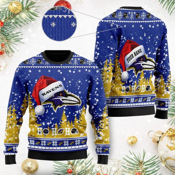 Baltimore Ravens Santa Hat Custom Ugly Christmas Sweater, NFL Christmas Sweater Moonbestprint