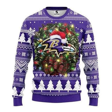 Baltimore Ravens Santa Hat Ugly Christmas Sweater, NFL Christmas Sweater Moonbestprint