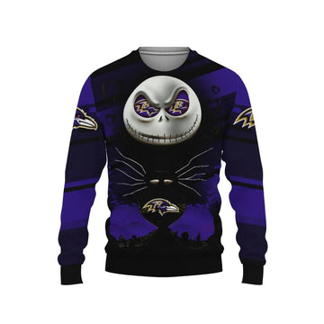 Baltimore Ravens Skelington Ugly Christmas Sweater, NFL Christmas Sweater Moonbestprint
