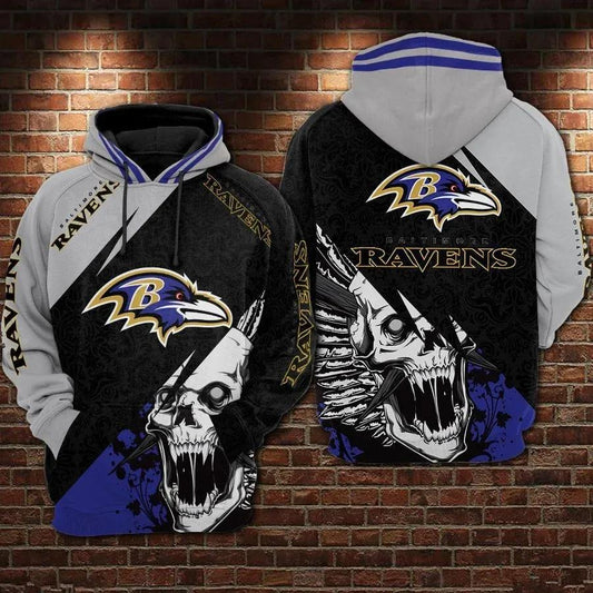 Baltimore Ravens Skull 3D Hoodie, NFL Hoodie Moonbestprint