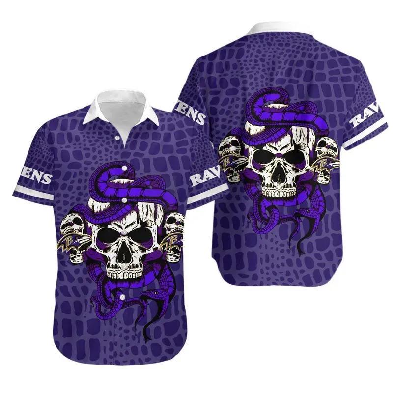Baltimore Ravens Snake And Skull Hawaii Shirt Summer Collection, NFL Hawaiian Shirt Moonbestprint