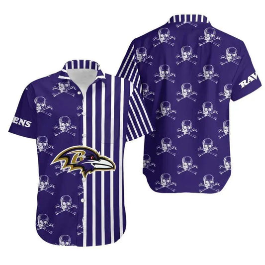 Baltimore Ravens Stripes And Skull Hawaii Shirt Summer Collection, NFL Hawaiian Shirt Moonbestprint