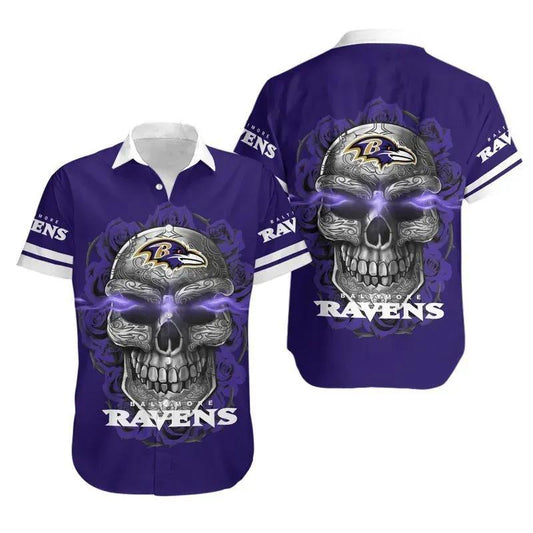 Baltimore Ravens Sugar Skull Nfl Gift For Fan Hawaiian Graphic Print Hawaiian Shirt, NFL Hawaiian Shirt Moonbestprint